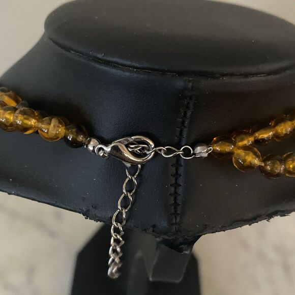 Vintage Tigers Eye Faux Necklace Chunky Statement Silver Tone Tortoise - Picture 3 of 7